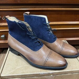 Mens 3DM leather balmoral dress boots tan and blue suede size 8 US